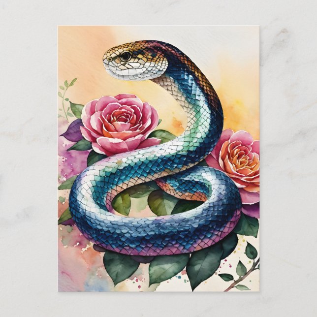 Carte Postale Aquarelle florale Snake Art (Devant)