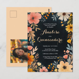 Carte Postale Aquarelle Florale sur Quinceañera foncé Photo pers