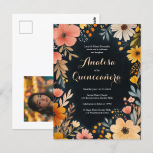 Carte Postale Aquarelle Florale sur Quinceañera foncé Photo pers