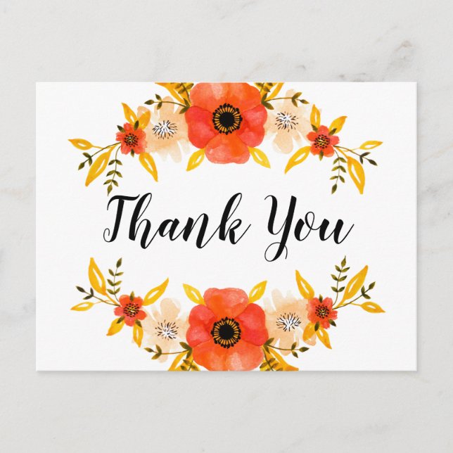 Carte Postale Aquarelle Florale Wreath "Merci" personnalisé (Devant)