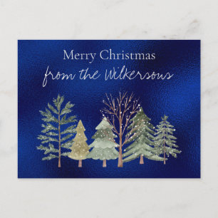 Carte Postale Aquarelle Forêt d'hiver à la nuit Arbres simples