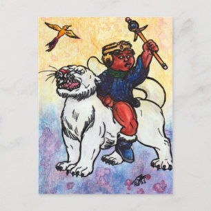 Carte Postale aquarelle garçon roi manèges puissance panthère bl
