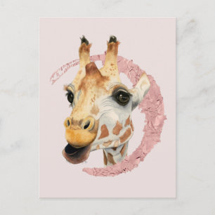 Carte Postale Aquarelle Giraffe Pink Foil