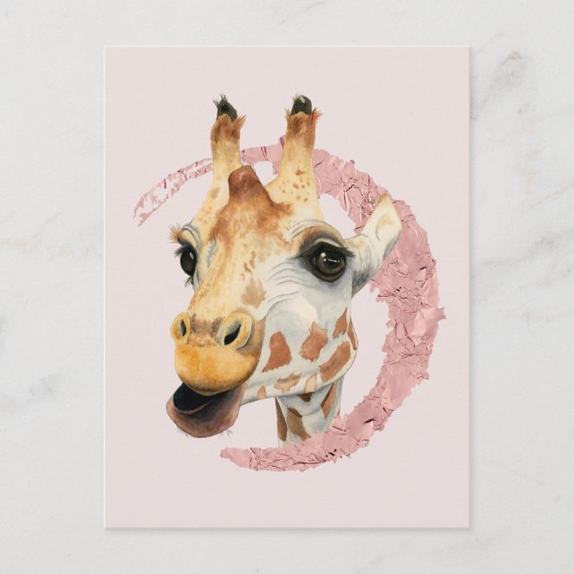Carte Postale Aquarelle Giraffe Pink Foil (Devant)