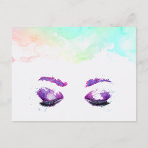 Carte Postale Aquarelle glamour aux yeux et aux bouillons pourpr