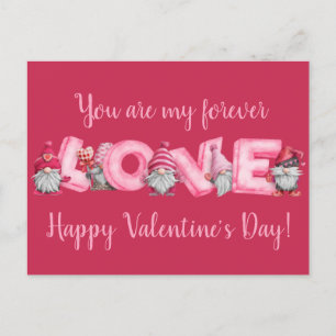 Carte Postale Aquarelle Gnomes Rose Valentine Salutation