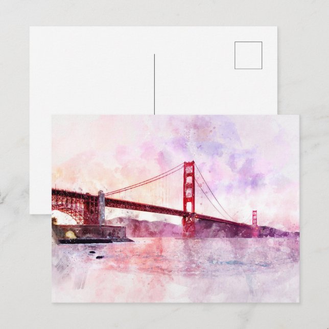 Carte Postale Aquarelle Golden Gate Bridge à San Francisco (Devant / Derrière)