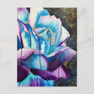 Carte Postale Aquarelle gothique bleu violet art rose