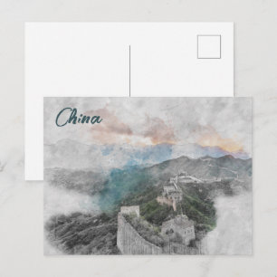 Carte Postale Aquarelle grand mur de Chine