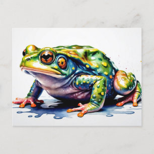 Carte Postale Aquarelle Grenouille verte, jolie crapaud coloré