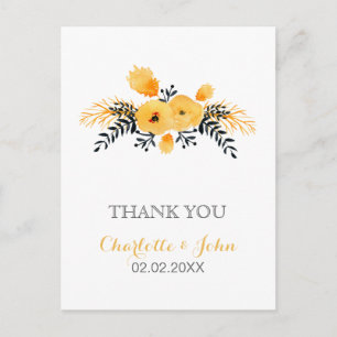 Carte Postale aquarelle gris jaune floral Merci notes