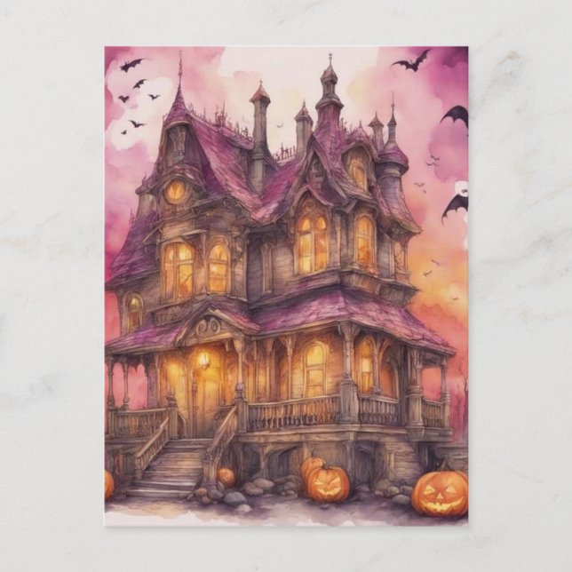 Carte Postale Aquarelle Halloween House AI Art (Devant)