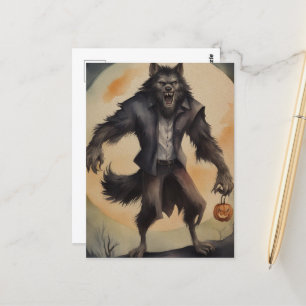 Carte Postale Aquarelle Halloween Werewolf