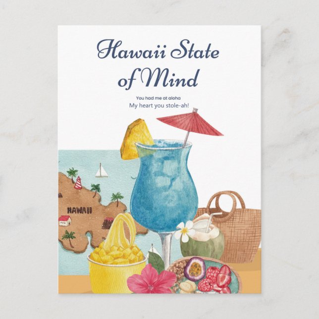 Carte Postale Aquarelle Hawaii Aloha Mon Coeur Vous Avez Volé-ah (Devant)