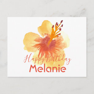 Carte Postale Aquarelle Hawaii Hibiscus Jaune Floral