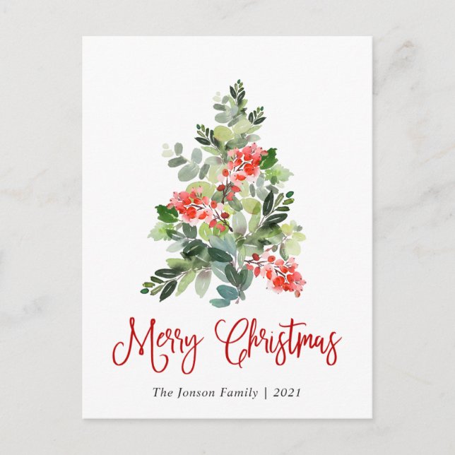 Carte Postale Aquarelle Holly Berry Noël Arbre Salutation (Devant)