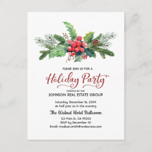 Carte Postale Aquarelle Holly Pine & Berry   Vacances