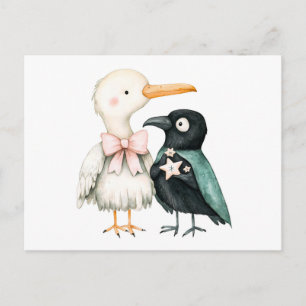 Carte Postale Aquarelle illustrant le Mouette et le Corbeau