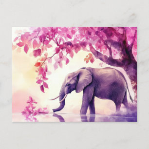 Carte Postale Aquarelle Illustration d'un éléphant avec des fleu