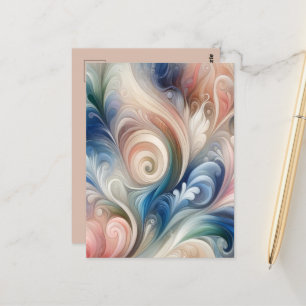Carte Postale Aquarelle Imaginaire Floral Pastel Bleu & Crème