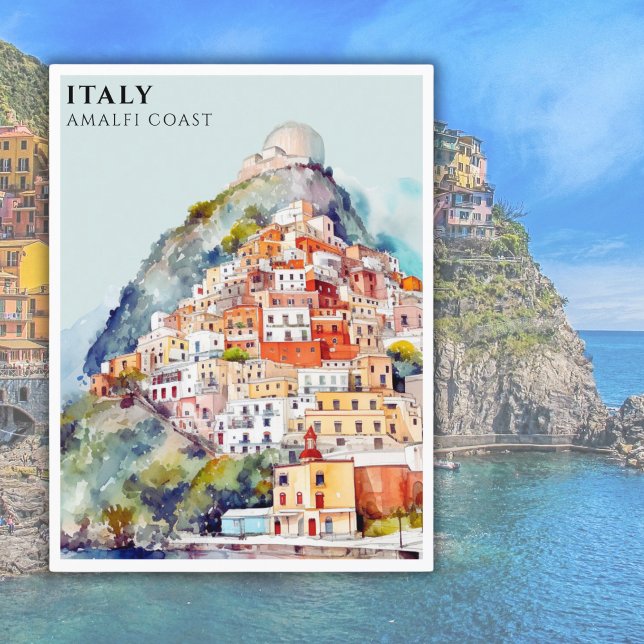 Carte Postale Aquarelle Italie Côte Amalfi Voyage (Créateur téléchargé)