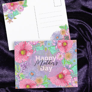 Carte Postale Aquarelle Jardin Fleurs Botanique Fête des Mères