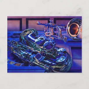 Carte Postale Aquarelle "Jazz in Blues" Instruments de musique