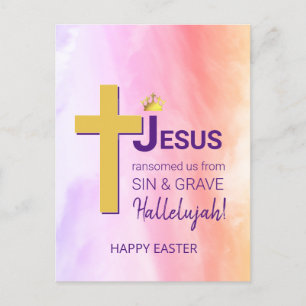 Carte Postale Aquarelle JÉSUS M'A RANSOMÉ Joyeux Pâques