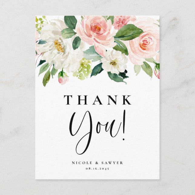 Carte Postale Aquarelle Jolie Fleurs Jardin Mariage Merci (Devant)