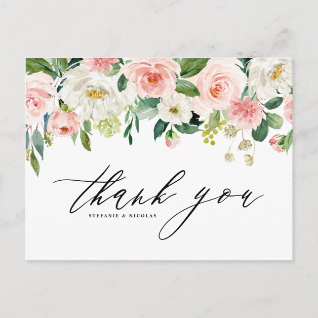 Carte Postale Aquarelle Jolie Fleurs Jardin Mariage Merci (Devant)