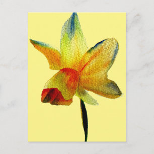 Carte Postale Aquarelle jonquille jaune art Fleur de printemps