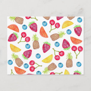 Carte Postale Aquarelle juteuse Motif de fruits peints à la main