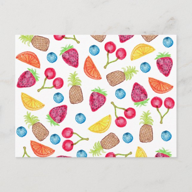 Carte Postale Aquarelle juteuse Motif de fruits peints à la main (Devant)