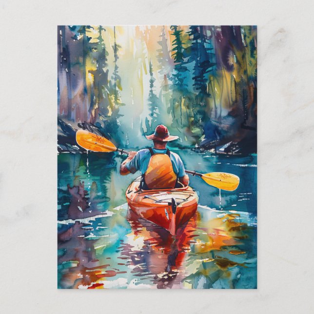 Carte Postale Aquarelle Kayak Peinture (Devant)