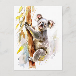 Carte Postale Aquarelle Koala grimpant à l'eucalyptus