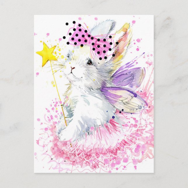 Carte Postale Aquarelle Lapin Fairy (Devant)