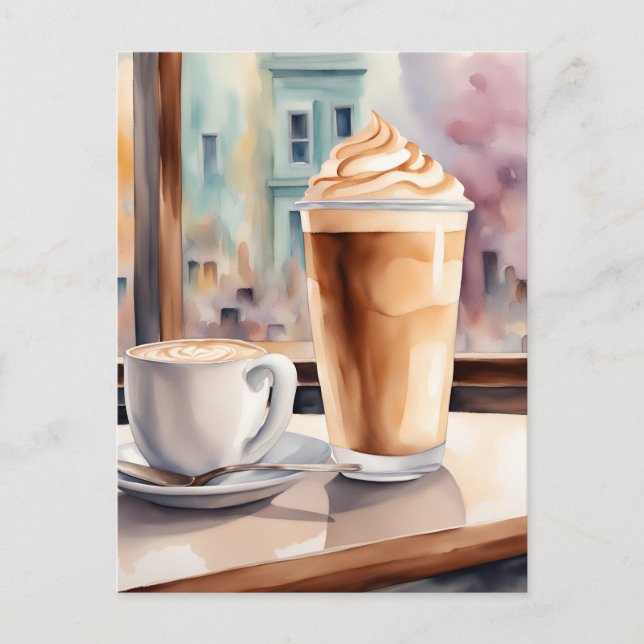 Carte Postale Aquarelle, Latte de caffe, Post-croisement (Devant)