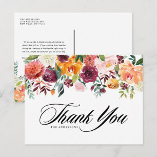 Carte Postale Aquarelle L'automne fleurit Garland Floral Merci