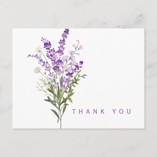 Carte Postale Aquarelle Lavender Merci funéraire Nom et date (Devant)