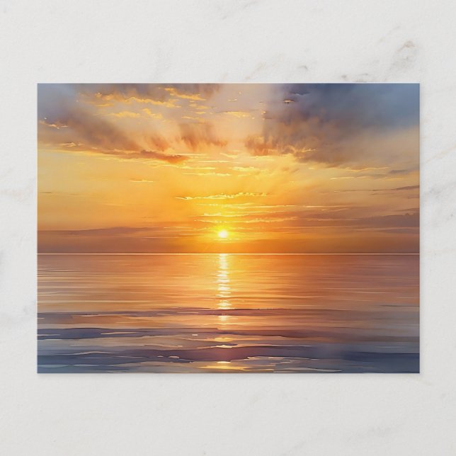 Carte Postale Aquarelle Lever de Soleil sur Mer Calme (Devant)