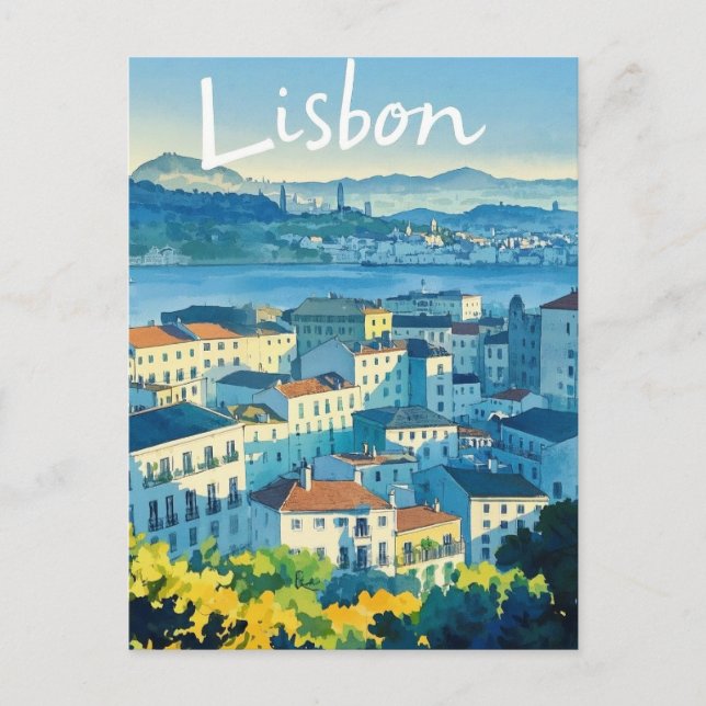 Carte Postale Aquarelle Lisbonne Portugal (Devant)