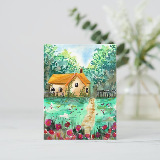 Carte Postale Aquarelle Little Garden House (Debout devant)