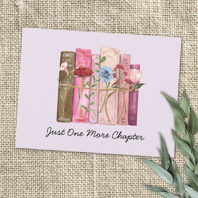 Carte Postale Aquarelle Livre Fleur rose violet citation de lect (Close up)
