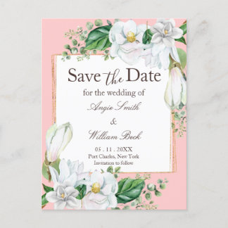 Carte Postale Aquarelle Magnolia Blush Wedding Enregistrer la da
