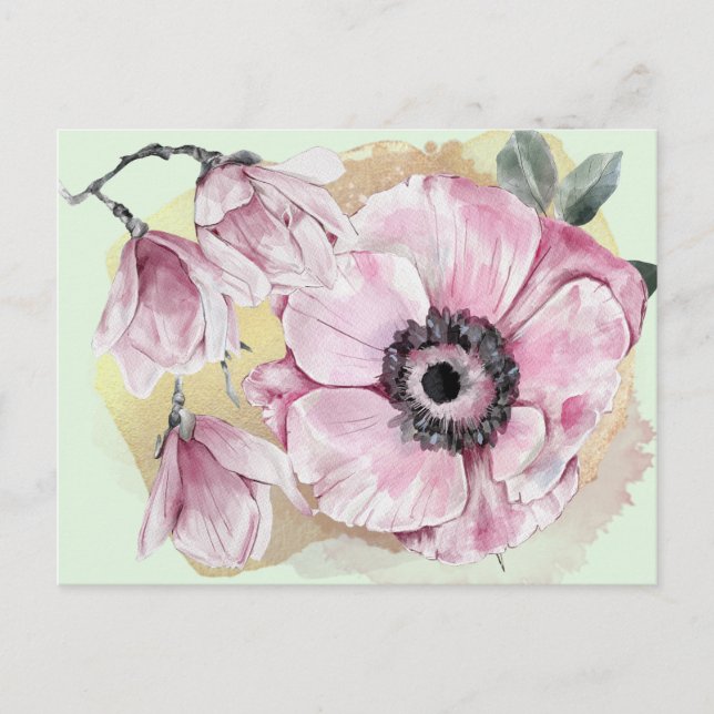 Carte Postale Aquarelle Magnolia rose Personnalisée (Devant)