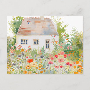 Carte Postale Aquarelle Maison de la nature Jardin Dessin à la m