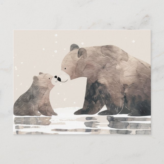 Carte Postale Aquarelle Mama Bear & Cub Fête des Mères mignonnes (Devant)