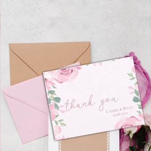 Carte Postale Aquarelle Merci de Mariage rose pâle