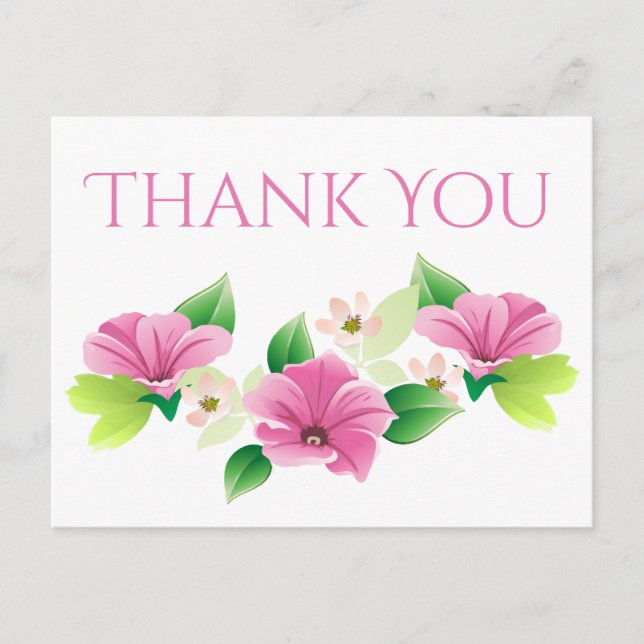 Carte Postale Aquarelle Merci Floral Rose violet Fleur (Devant)
