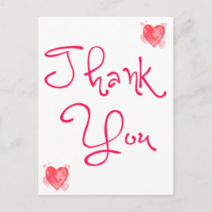 Carte Postale Aquarelle Merci Rouge Et Rose Coeur